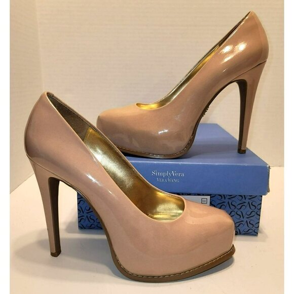 Simply Vera Hestia Blush Patent Platform Heels - Size 8 - Picture 1 of 11